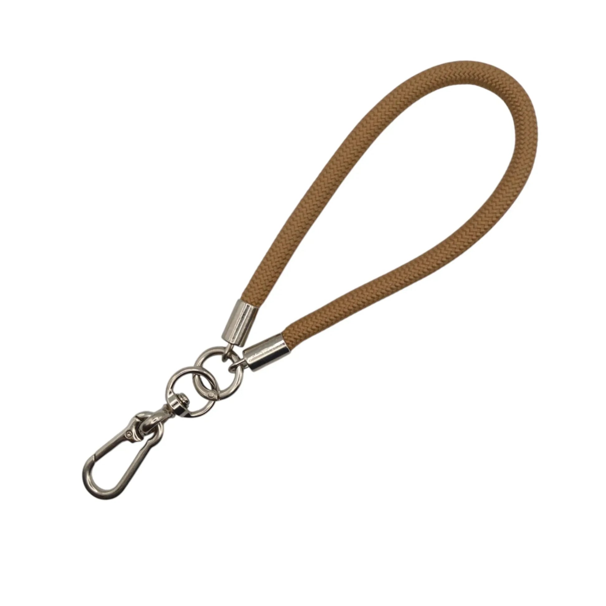 Siacase Handschlaufe in Beige aus geflochtenem Seil mit silbernem Karabiner für Mobiltelefone und Schlüssel