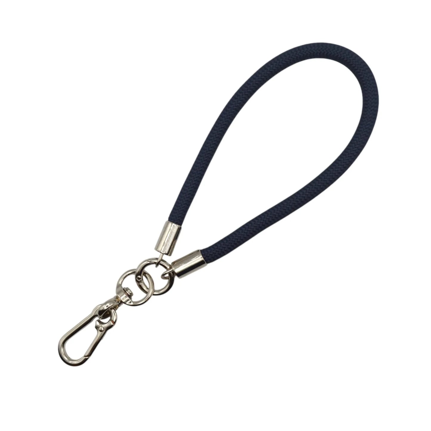 Siacase dunkelblaue Handschlaufe aus geflochtenem Seil mit silbernem Karabiner für Handy oder Schlüssel
